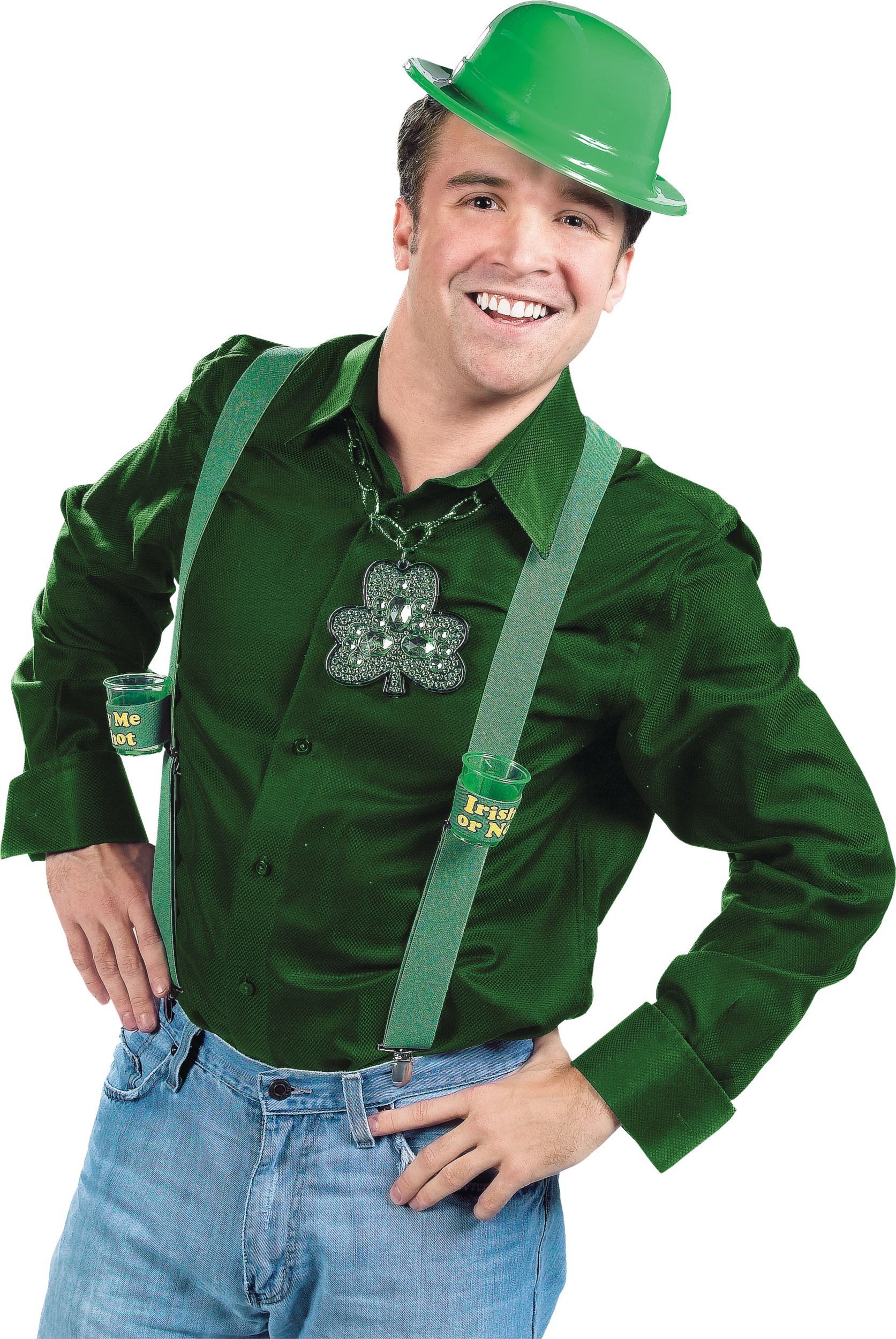 Shamrock Plastic Derby Cowboy Hat, Green, One Size, for St. Patrick's Day Front_Angled_Right