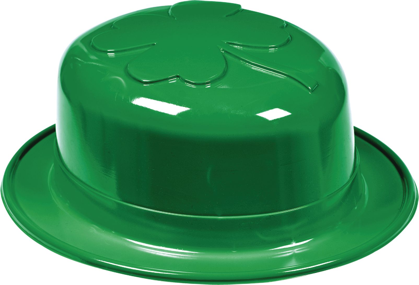 Shamrock Plastic Derby Cowboy Hat, Green, One Size, for St. Patrick's Day Front_Angled_Right