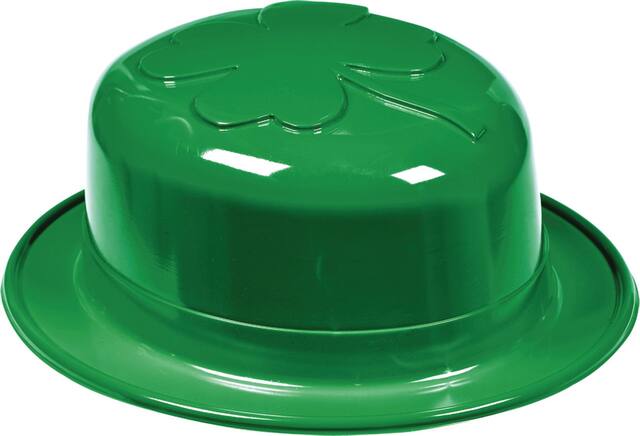 Shamrock Plastic Derby Cowboy Hat, Green, One Size, for St. Patrick's Day Front_Angled_Right