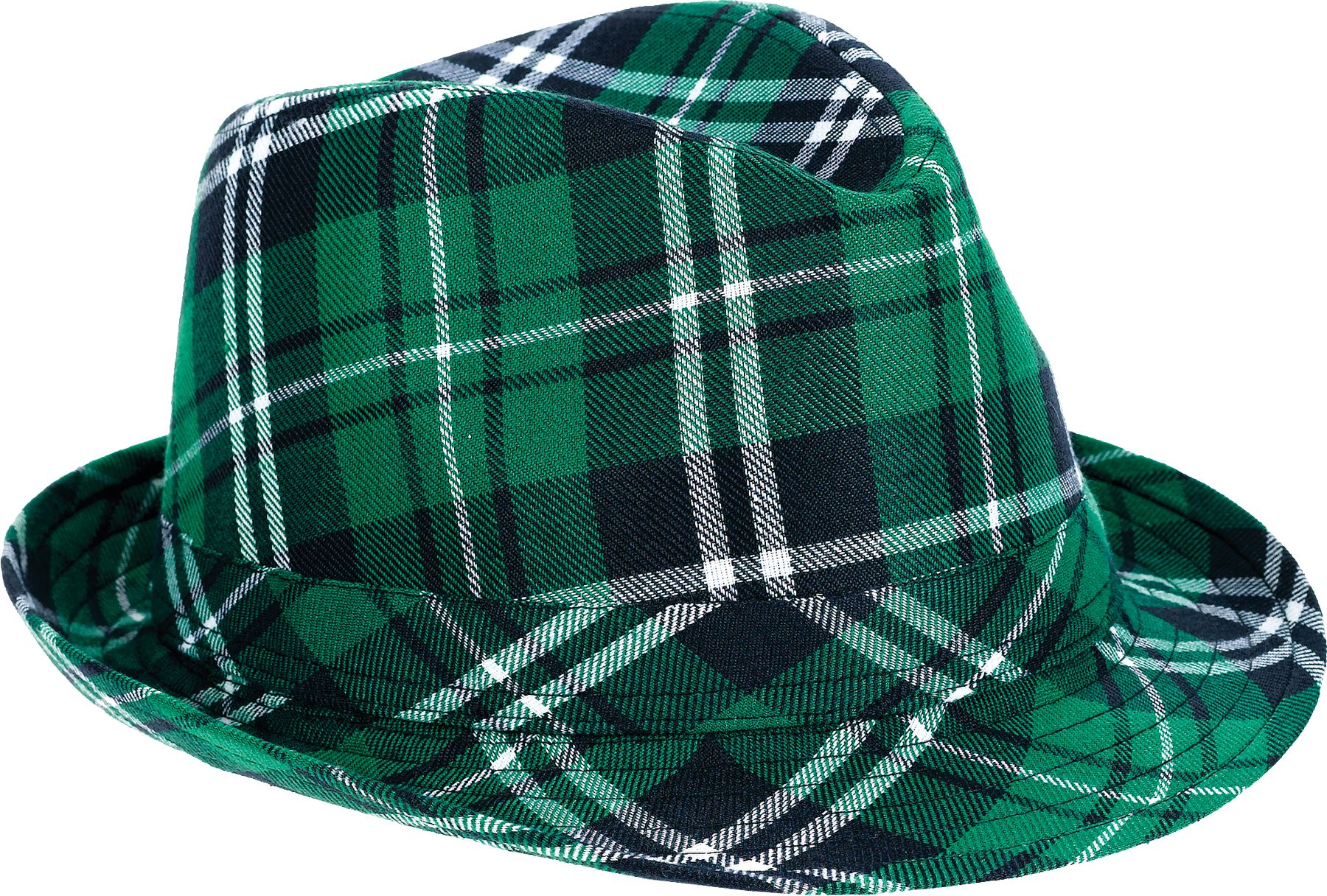 Plaid Fedora Hat, Green, One Size, for St. Patrick's Day Front_Angled_Right
