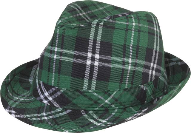 Plaid Fedora Hat, Green, One Size, for St. Patrick's Day Front_Angled_Left