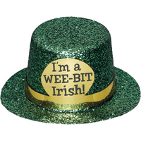 "I'm a Wee-bit Irish" Glitter Mini Top Party Hat, Green/Gold, One Size, for St. Patrick's Day Front_Elevated