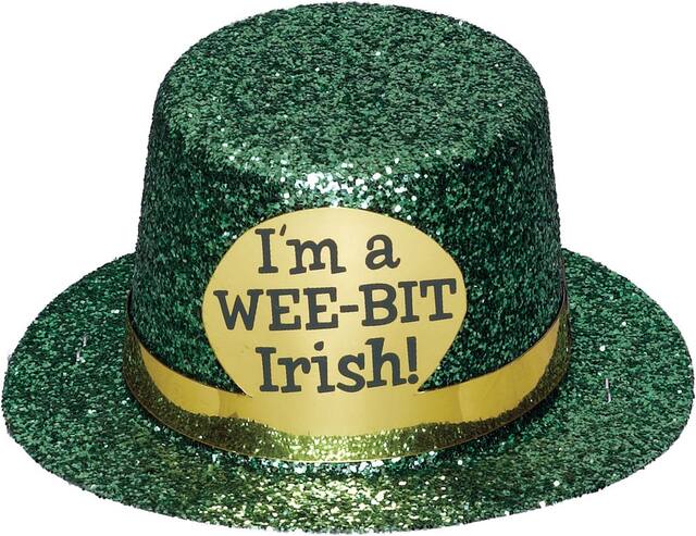 "I'm a Wee-bit Irish" Glitter Mini Top Party Hat, Green/Gold, One Size, for St. Patrick's Day Front_Elevated