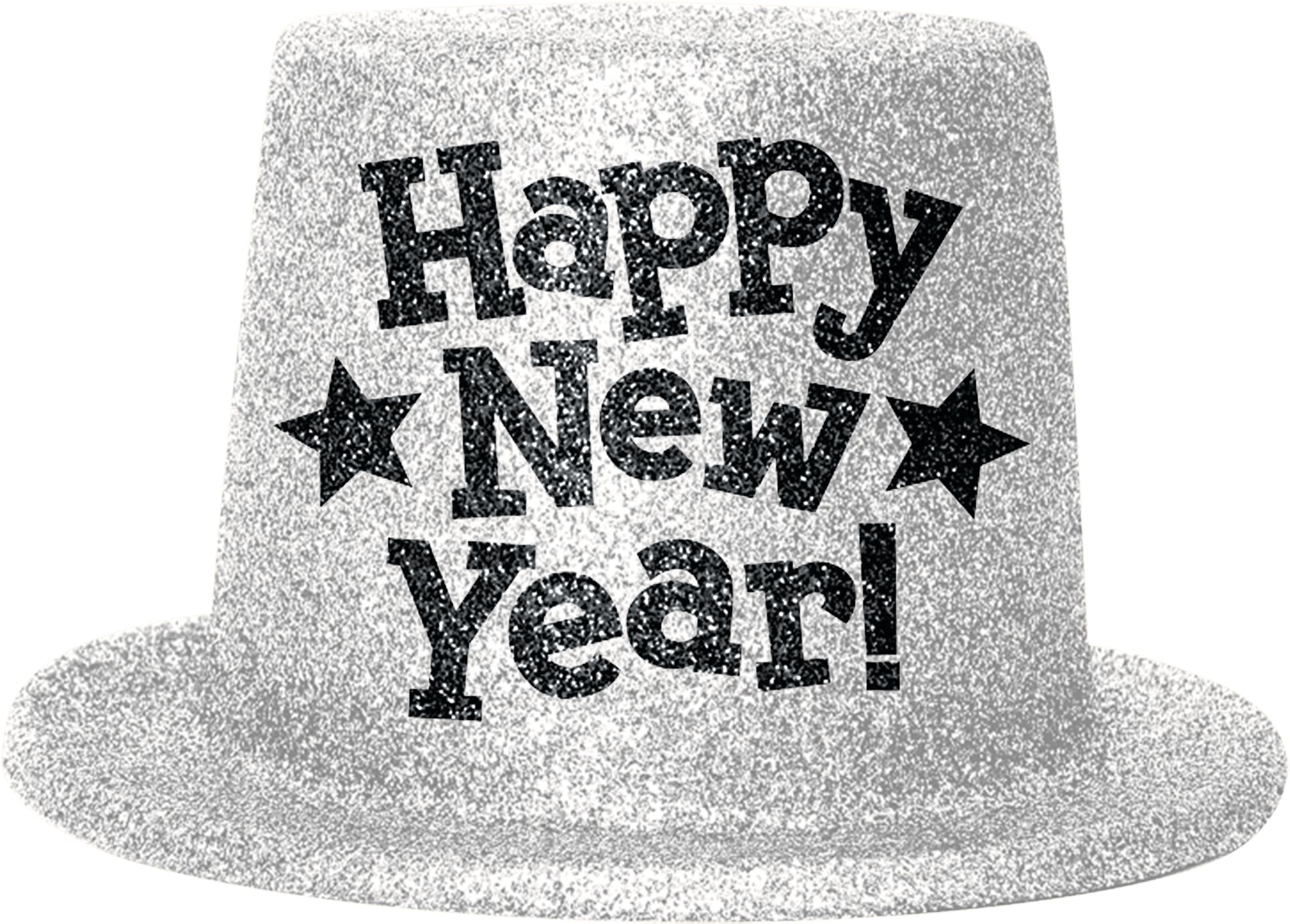 Silver Glitter New Year's Top Hat Front_Flat