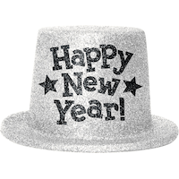 Silver Glitter New Year's Top Hat Front_Flat