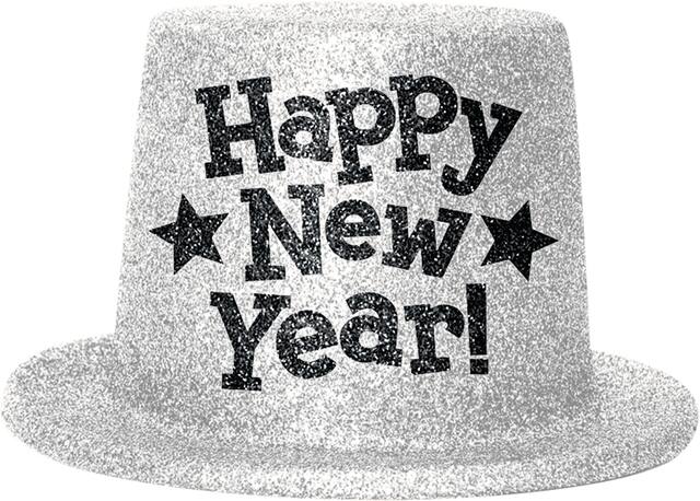 Chapeau haut-de-forme Bonne année argent étincelant Front_Flat