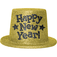 Chapeau haut-de-forme Bonne année or étincelant Front_Flat