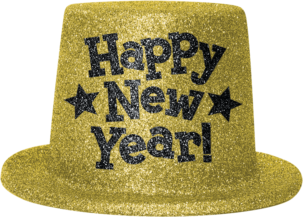 Chapeau haut de forme Happy New Year, mini, noir, argent et or