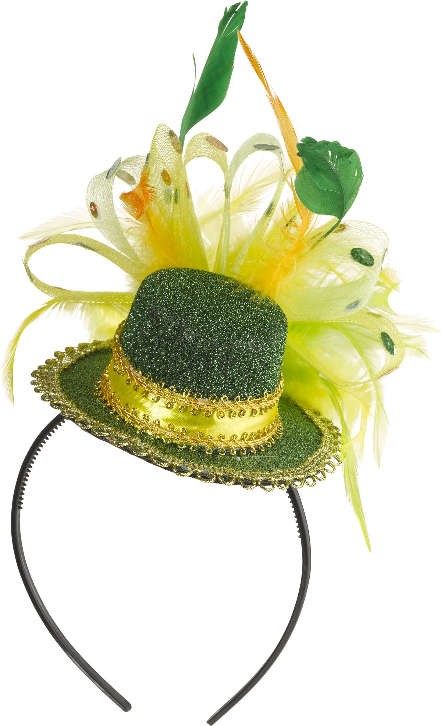 St. Patrick's Day Fancy Glitter Mini Top Hat Headband, Green Front_Angled_Left