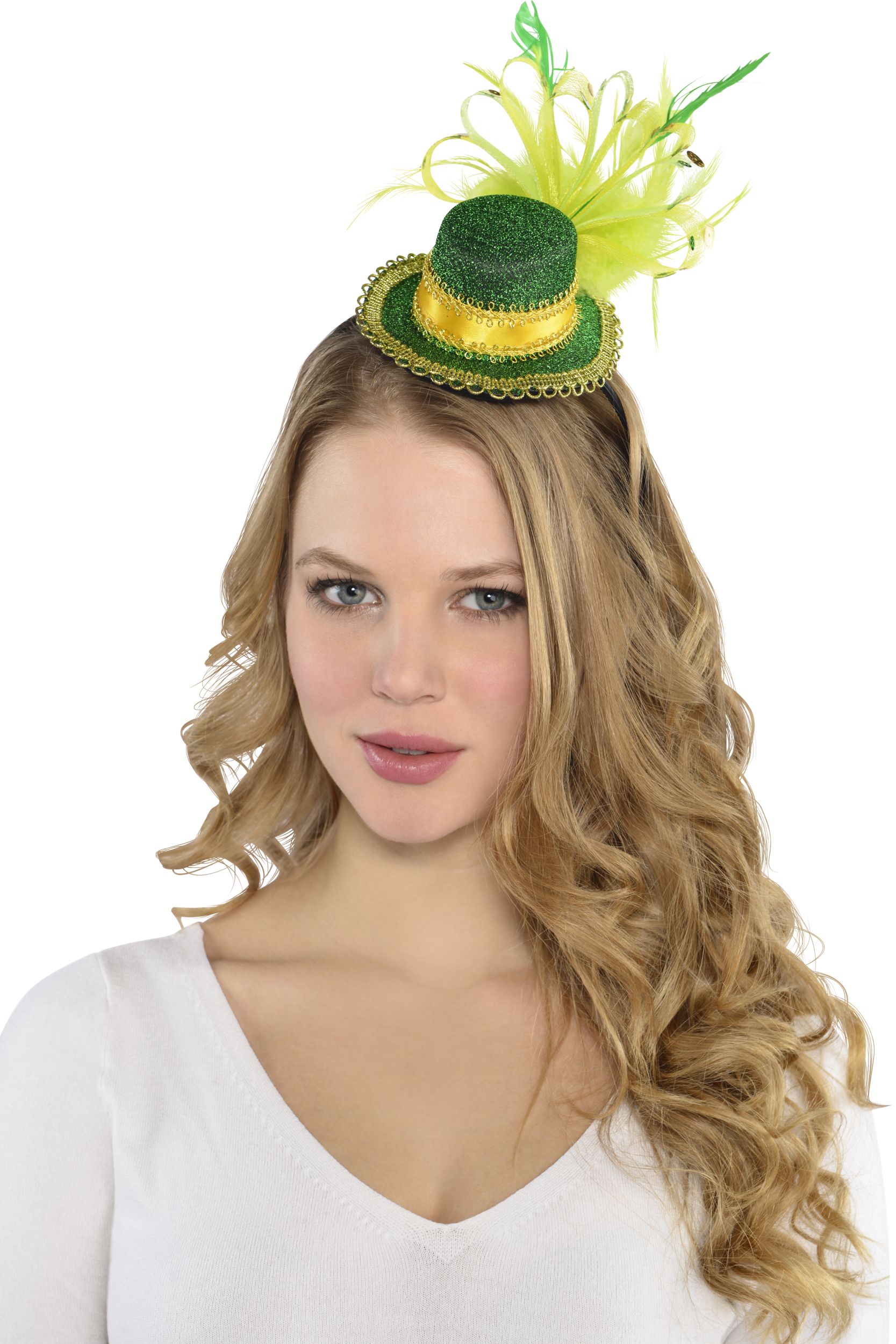 St. Patrick's Day Fancy Glitter Mini Top Hat Headband, Green Front_Angled_Left