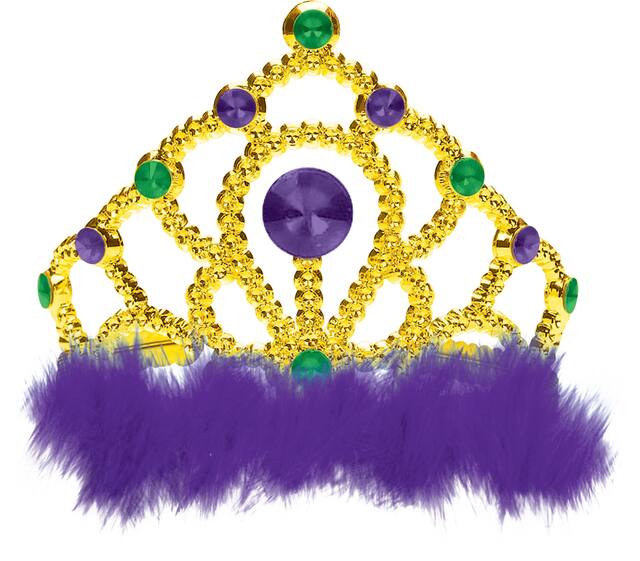 Bejeweled Tiara Crown, Gold/Green/Purple, One Size, for Mardi Gras Front_Flat