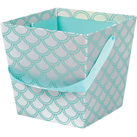 Mermaid Scale Basket Pail, Silver/Blue, 7.5-in, for Easter Egg Hunt Front_Angled_Left