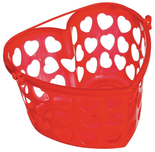 Heart Plastic Reusable Favour Container Pail, Red, 7-in, for Valentine's Day Front_Angled_Right