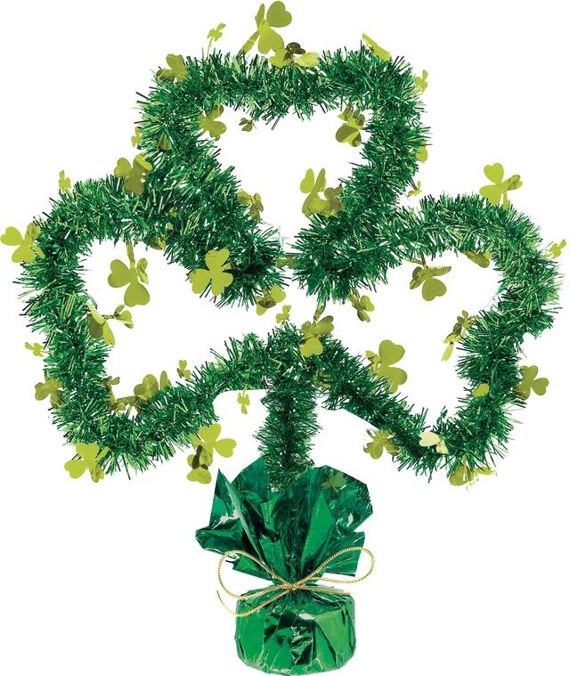 Centre de table trèfle étincelant de la Saint-Patrick, vert Front_Flat