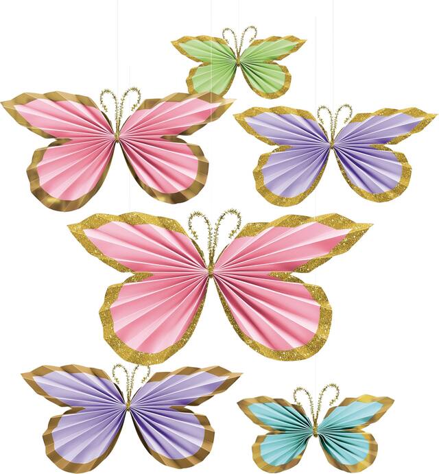 Glitter Butterfly Paper Fan Decorations, 6-pk Front_Flat