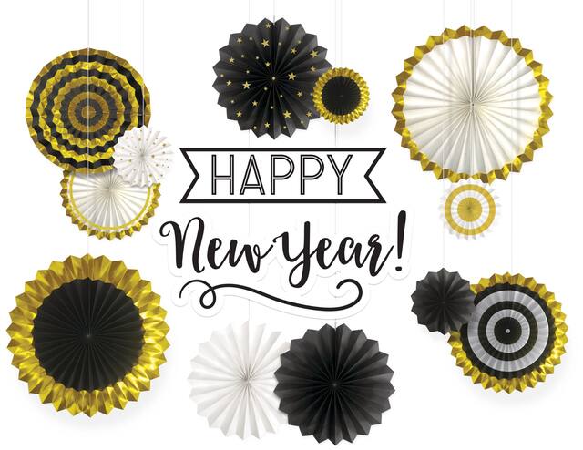 Happy New Year Paper Fan Decorating Kit, 14-pc Front_Flat