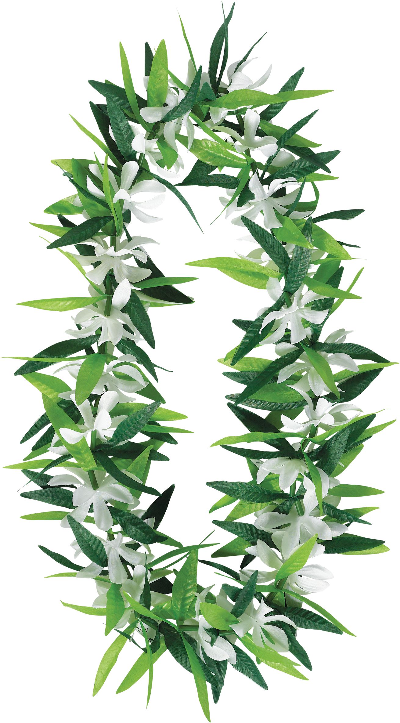 Flower & Leaf Maile Lei Wearable, White/Green, One Size, for Summer Party Front_Flat