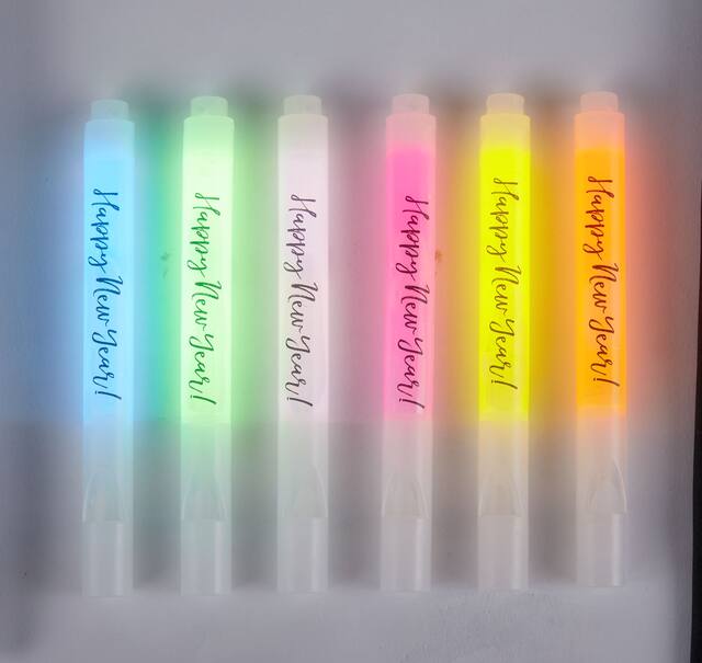 "Happy New Year" Glow Stick Whistle Necklaces, Multi-Coloured, One Size, 6-pk, for New Year's Eve Front_Flat