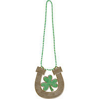 Horseshoe  Shamrock Pendant Bead Necklace Front_Flat