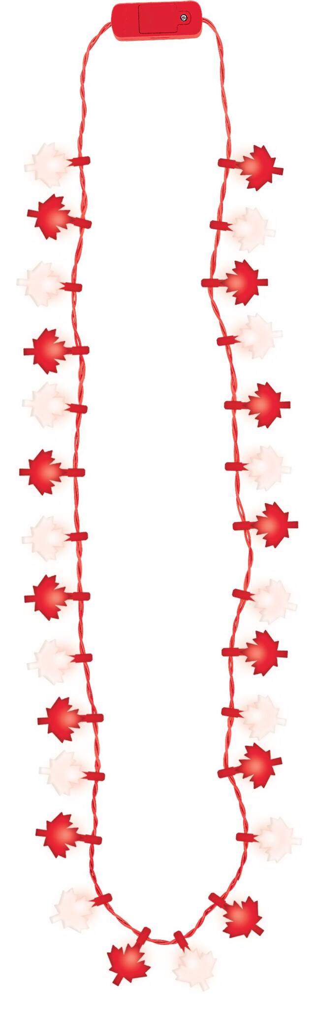 Maple Leaf Light-Up Necklace, Red/White, One Size, Batteries included, for Canada Day Light-Up Necklace Overhead_Flat