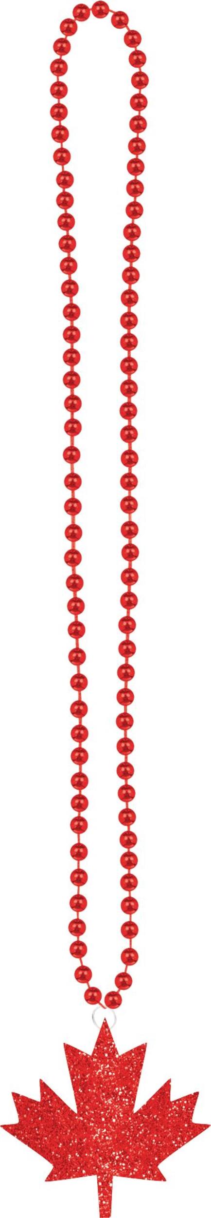 Maple Leaf Glitter Pendant Bead Necklaces, Red, One Size, 3-pk, for Canada Day Overhead_Flat