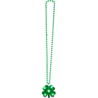 Light-Up St. Patrick's Day Shamrock Pendant Bead Necklace Front_Flat