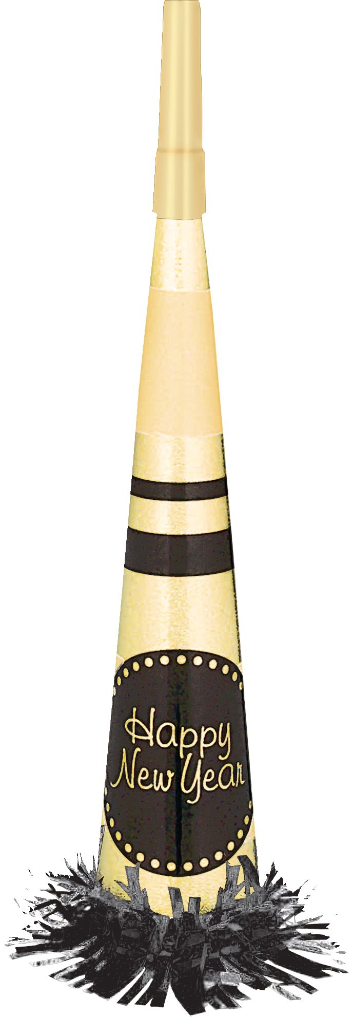 Black & Gold Fringe Happy New Year Party Horn Overhead_Flat