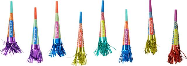 Metallic Colourful New Year's Party Horns, 16-pk Bottom_Plunge