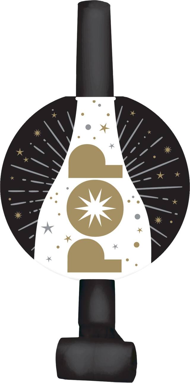 Mirlitons à confettis Bouteille de champagne, noir et or, paq. 8 Overhead_Flat