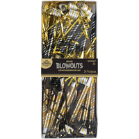 Metallic Fringe Blowout Noisemakers, Black/Gold/Silver, 24-pk, for New Year's Eve Front_Flat