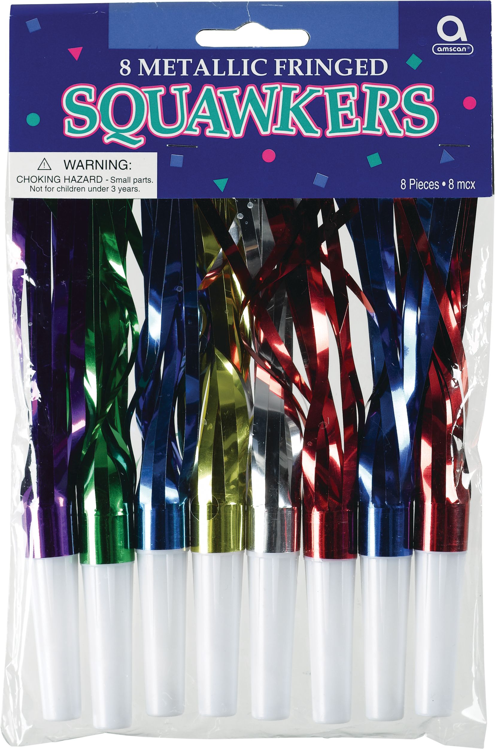Metallic Fringe Squawkers, 8-pk Front_Flat