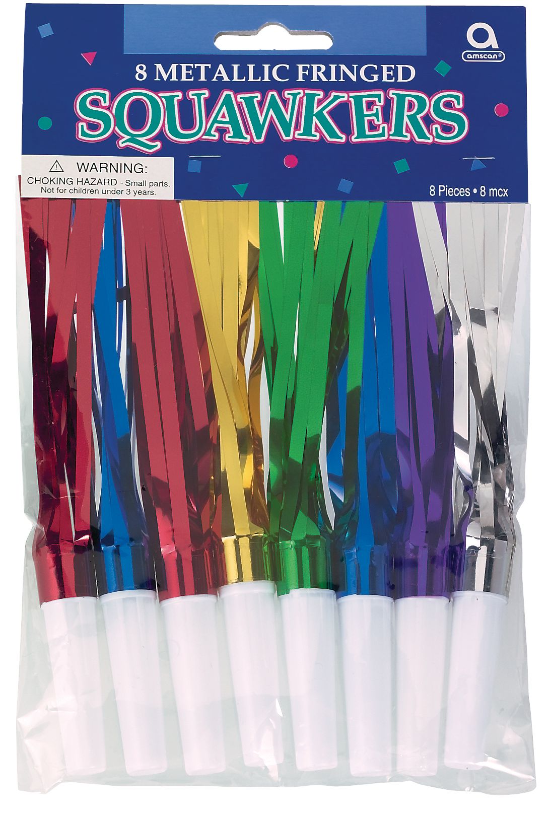 Metallic Fringe Squawkers, 8-pk Front_Flat