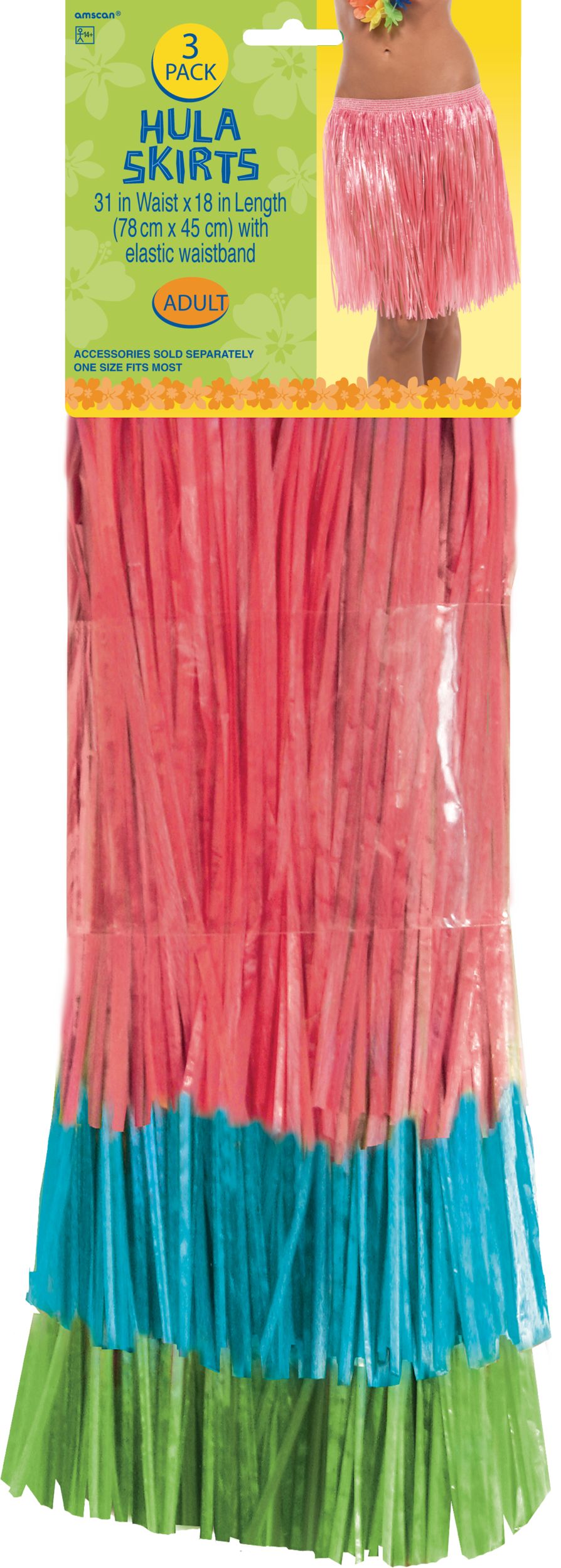 Adult Hula Skirts, 3-pk Front_Flat