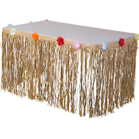 Jupe de table rectangulaire en plastique à franges en faut gazon réutilisable, havane, floral, 10 x 29 po, pour fête estivale