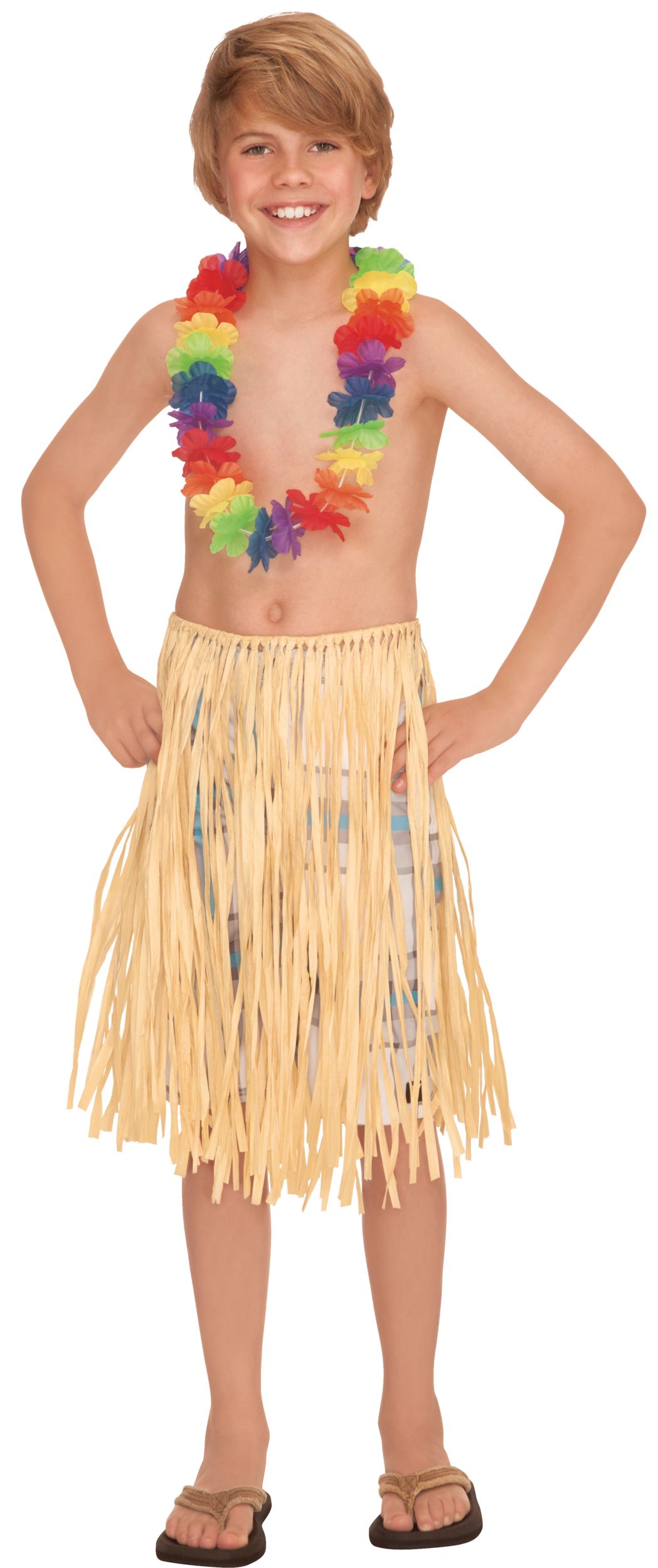 Kids Natural Grass Hula Skirt Costume, Tan, One Size, for Summer Party Front_Flat