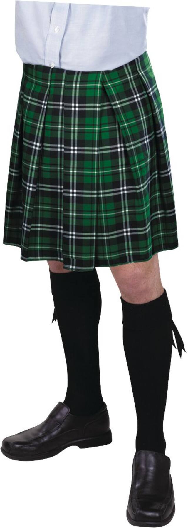 Adult Plaid Kilt Skirt, Green/Black, One Size, for St. Patrick's Day Front_Angled_Left