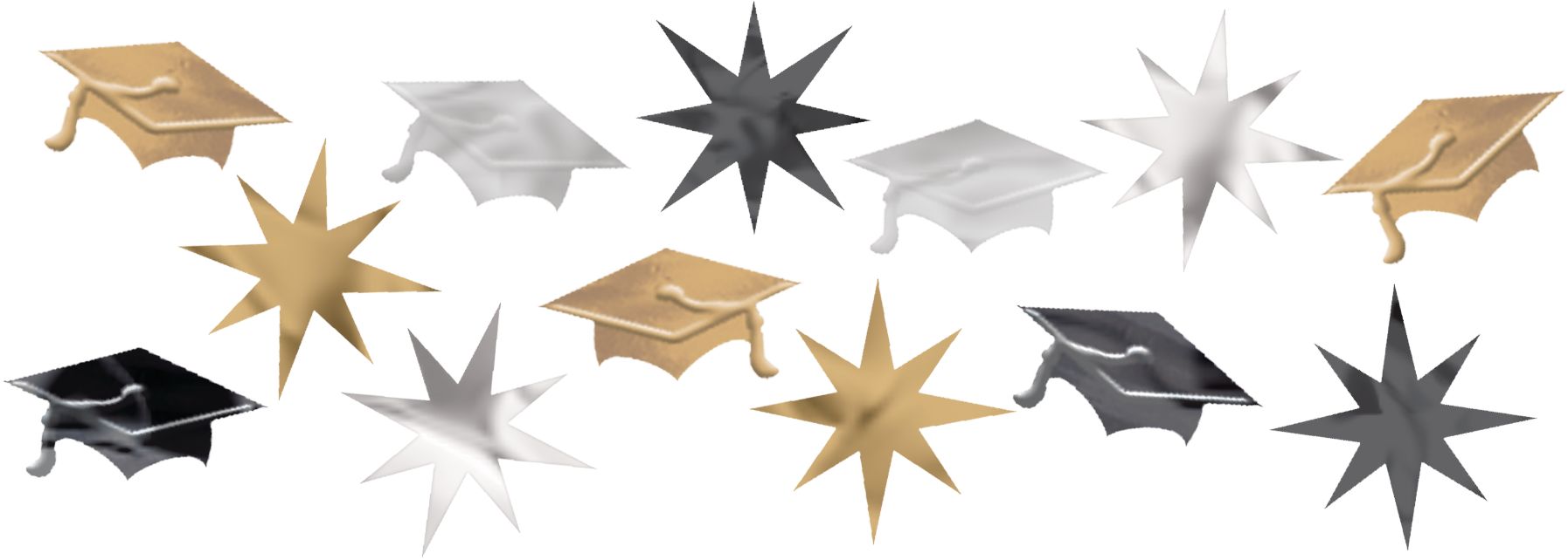 Diploma/Graduation Cap/Stars Confetti Table Scatter Decoration, Black/Gold/Silver, 1.2-oz, for Graduation Overhead_Flat