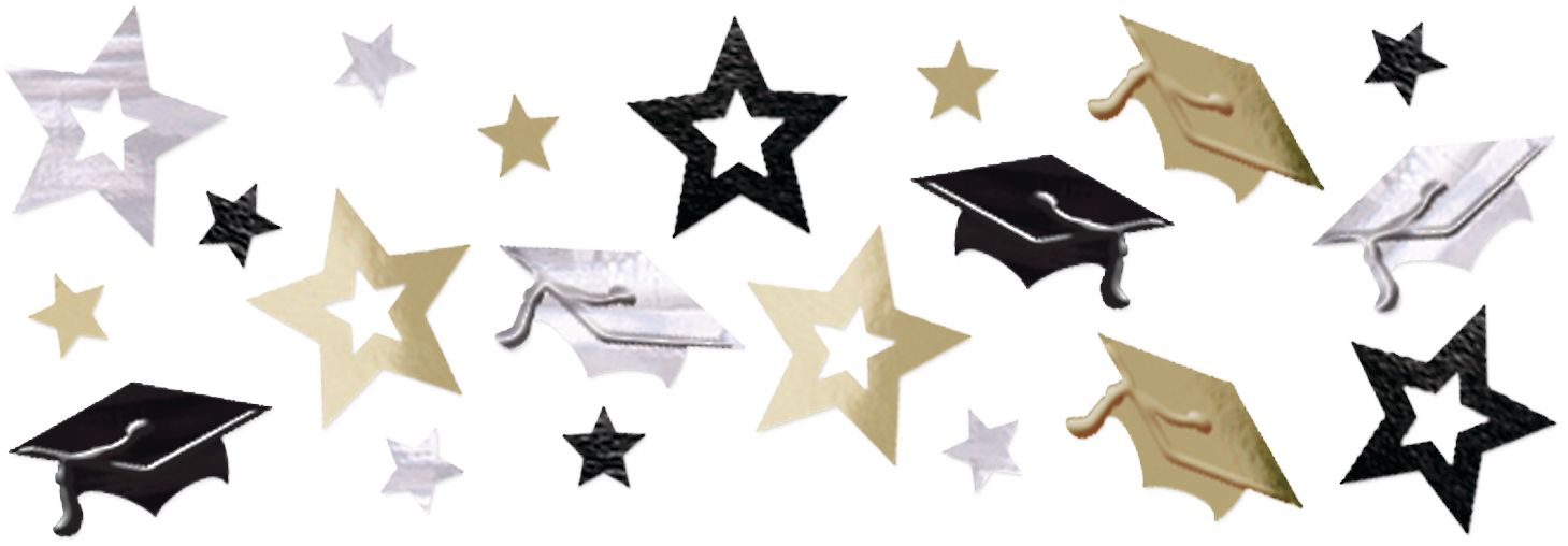 Diploma/Graduation Cap/Stars Confetti Table Scatter Decoration, Black/Gold/Silver, 1.2-oz, for Graduation Overhead_Flat