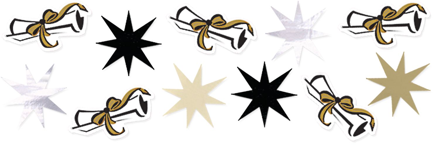 Diploma/Graduation Cap/Stars Confetti Table Scatter Decoration, Black/Gold/Silver, 1.2-oz, for Graduation Overhead_Flat