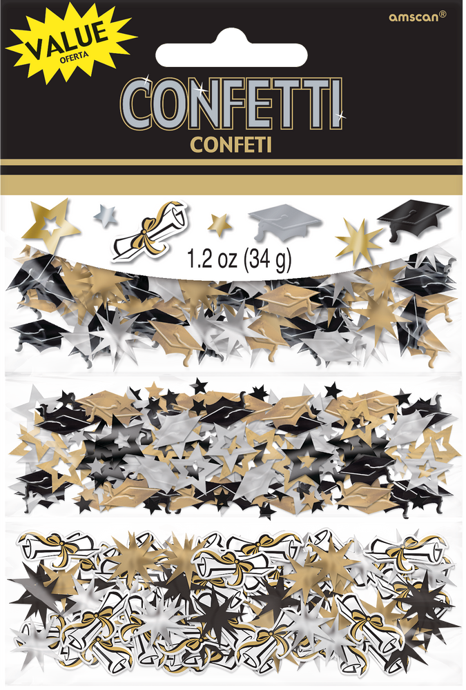 Black, Gold, & Silver Graduation Confetti, 3-pk | Party City