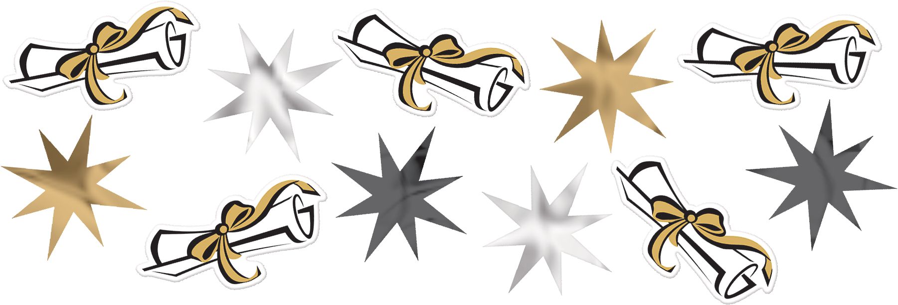Diploma/Graduation Cap/Stars Confetti Table Scatter Decoration, Black/Gold/Silver, 1.2-oz, for Graduation Overhead_Flat