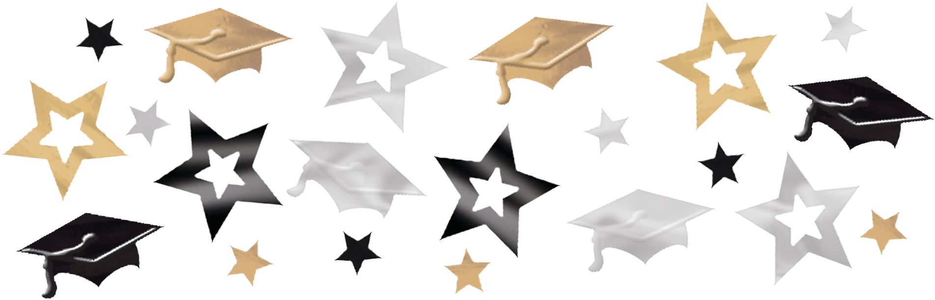 Diploma/Graduation Cap/Stars Confetti Table Scatter Decoration, Black/Gold/Silver, 1.2-oz, for Graduation Overhead_Flat