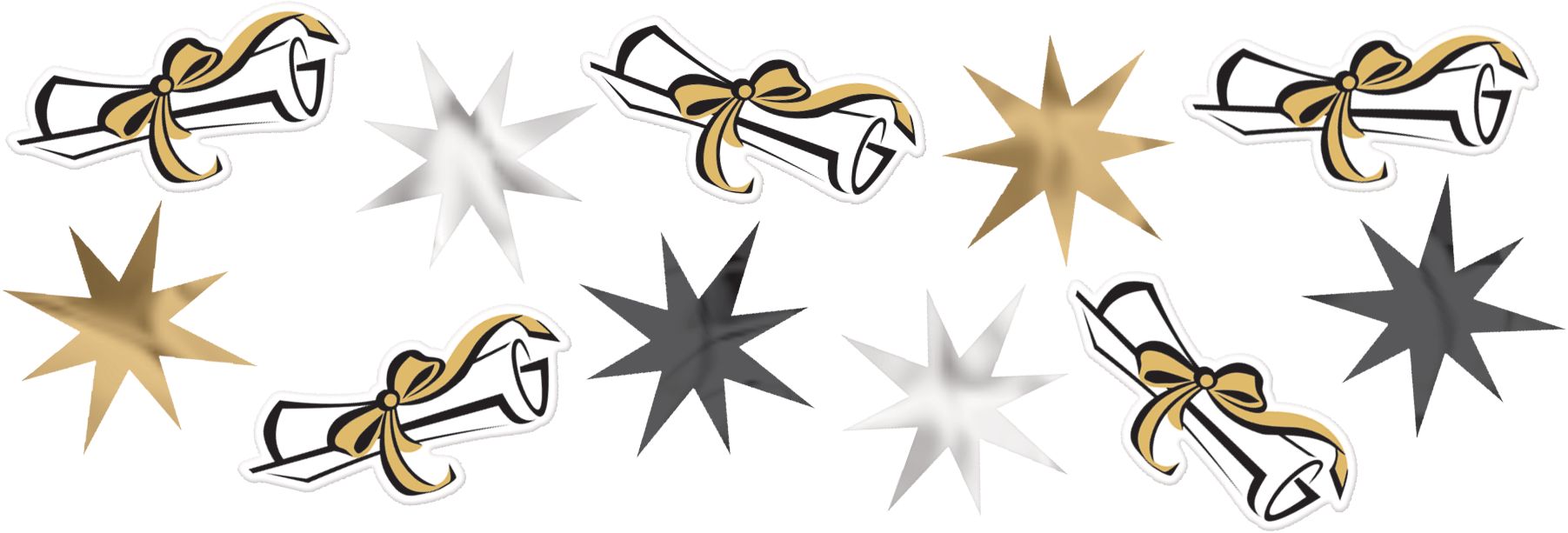 Diploma/Graduation Cap/Stars Confetti Table Scatter Decoration, Black/Gold/Silver, 1.2-oz, for Graduation Overhead_Flat