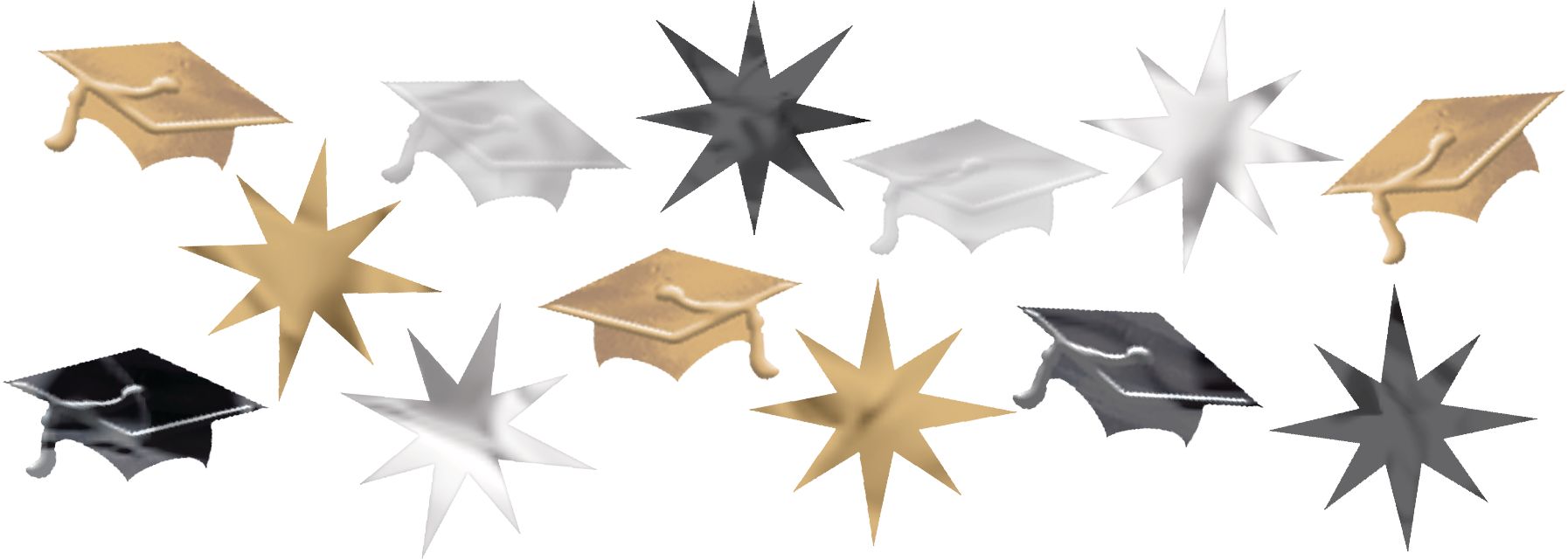 Diploma/Graduation Cap/Stars Confetti Table Scatter Decoration, Black/Gold/Silver, 1.2-oz, for Graduation Overhead_Flat
