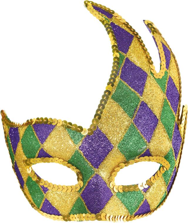 Masque de mascarade Harlequin étincelant du Mardi Gras Front_Flat