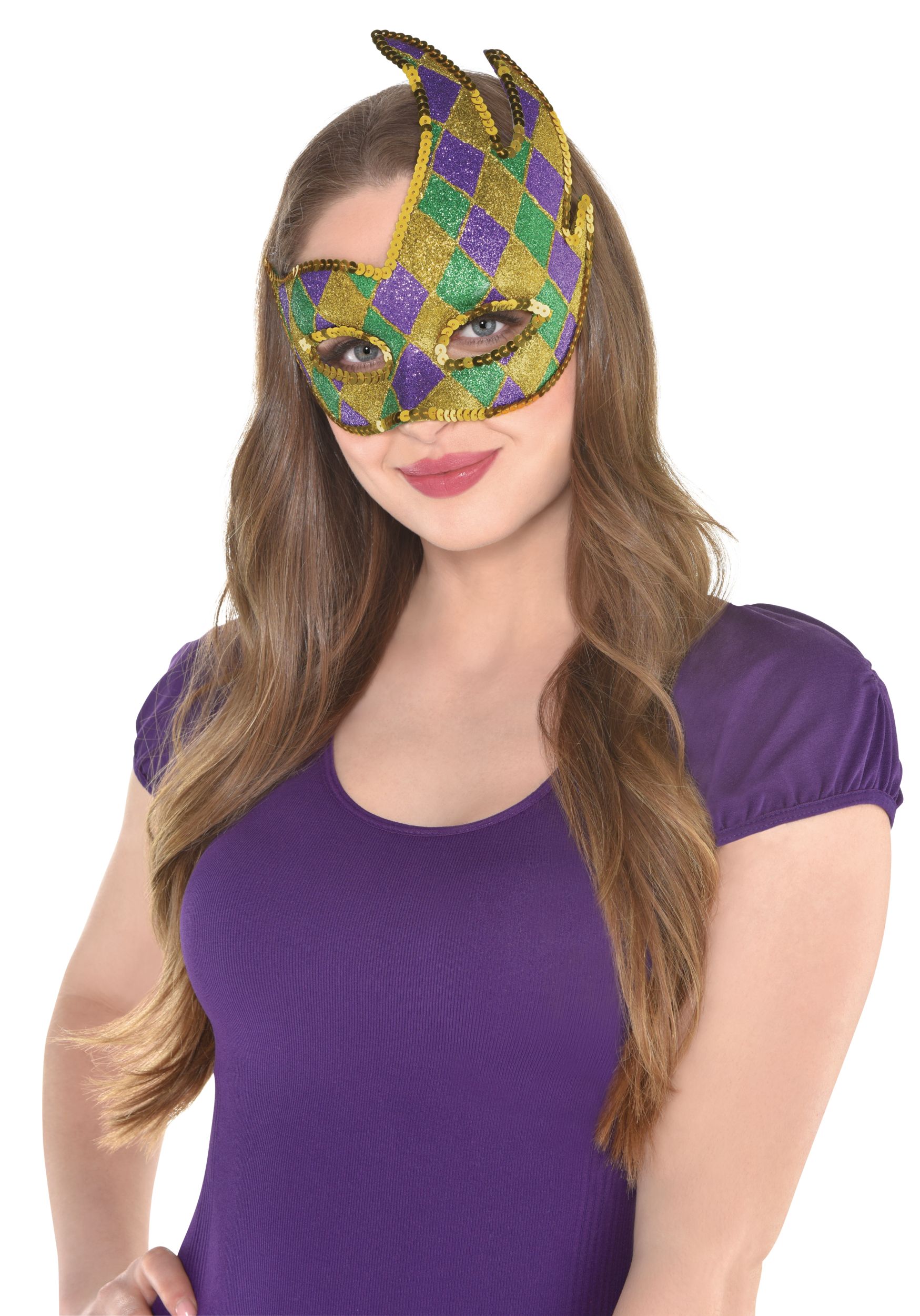 Glitter Harlequin Mardi Gras Party Masquerade Mask Front_Flat