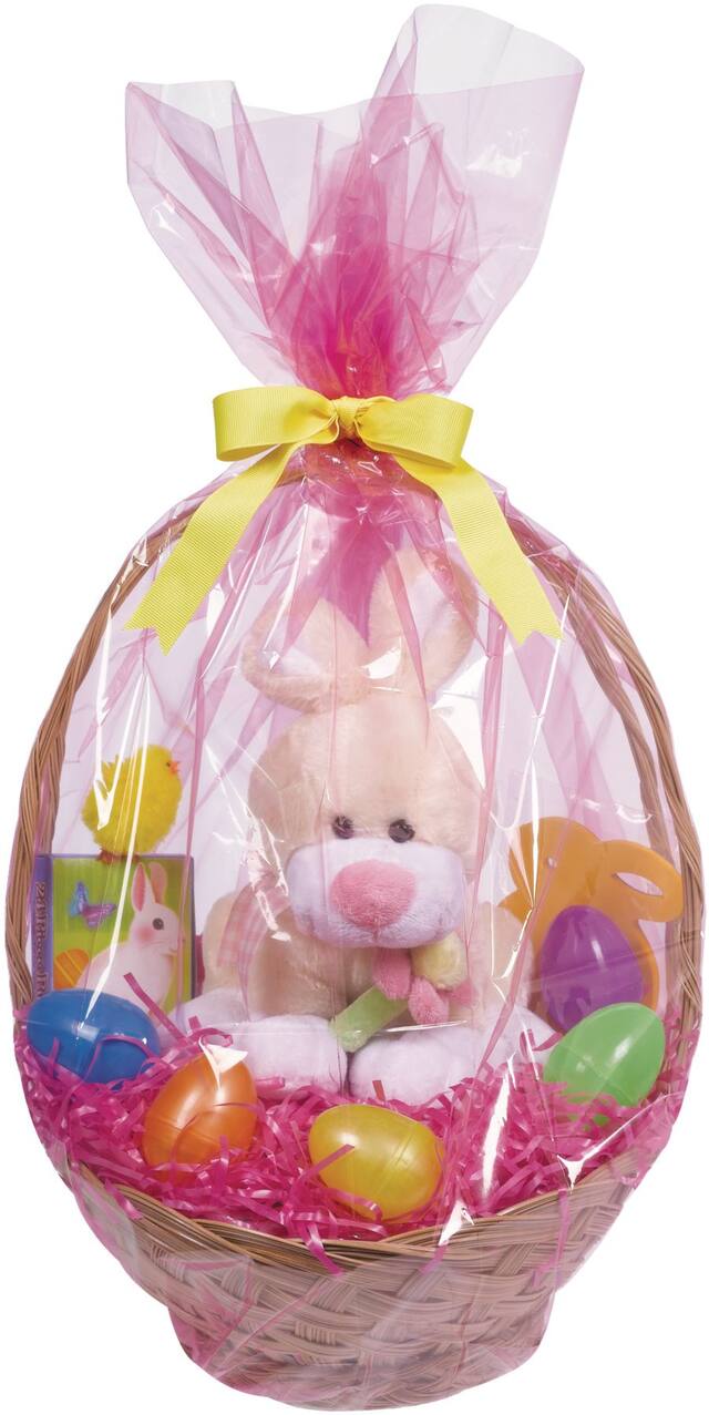 Sacs panier à cadeaux en plastique rose, paq. 2 Front_Flat