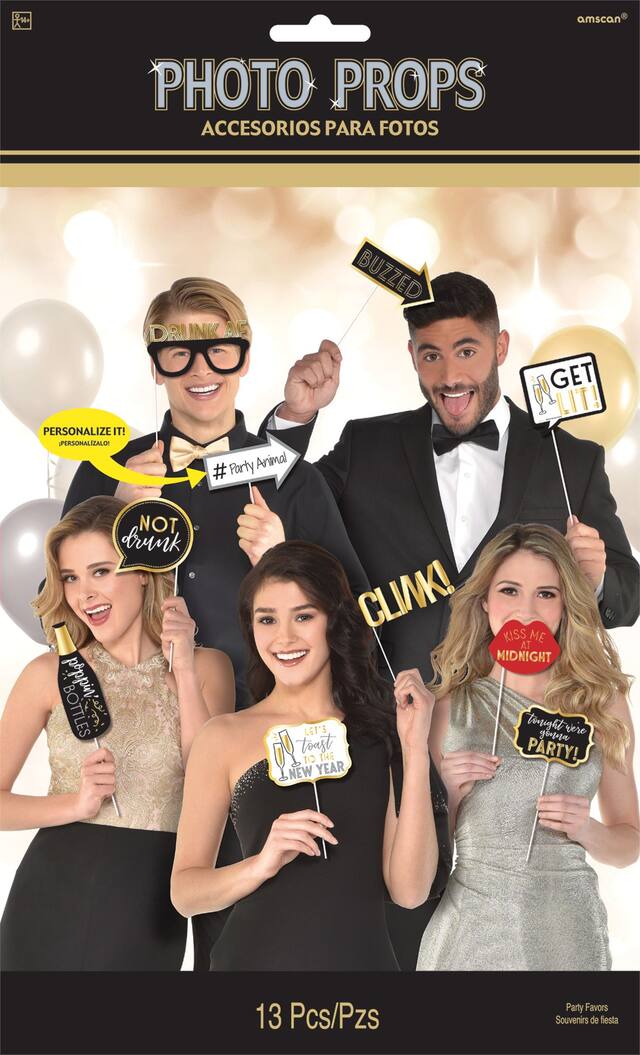 New Year's Eve Photo Booth Props, 13-pc Front_Flat
