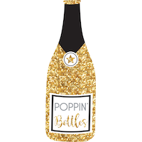 "Poppin' Bottles" Giant Glitter Champagne Bottle Photo Prop, Gold, 31-in, Wearable Prop for New Years Eve Front_Flat