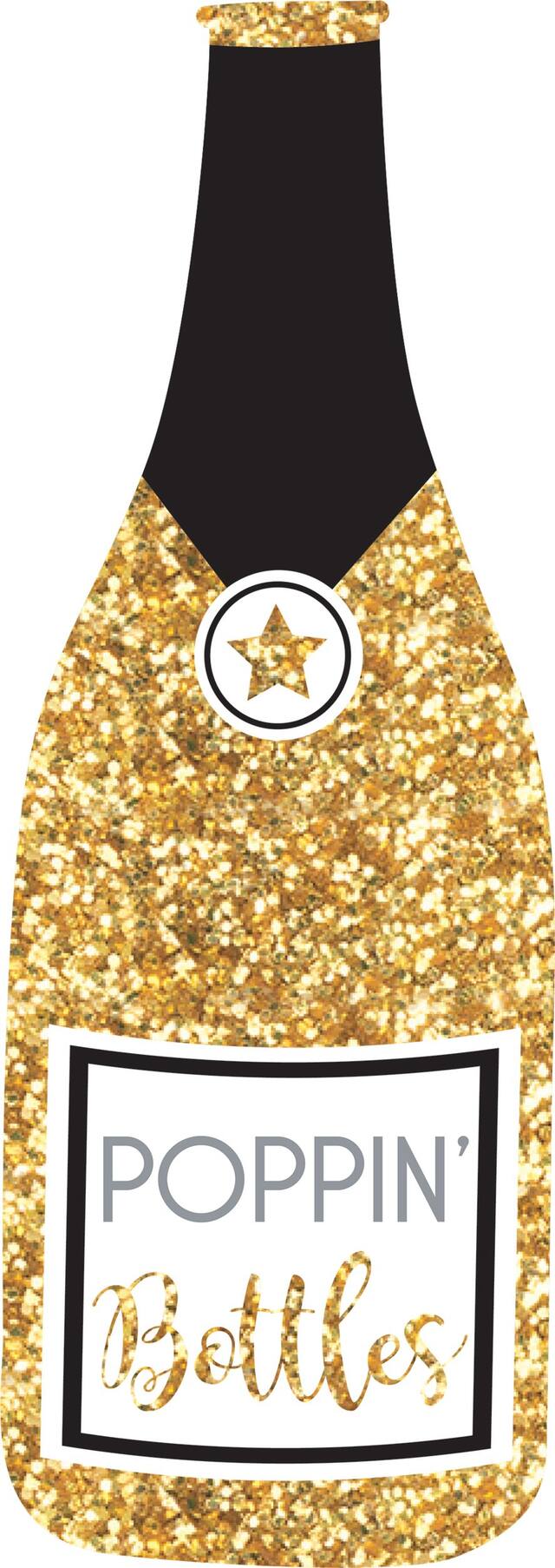 "Poppin' Bottles" Giant Glitter Champagne Bottle Photo Prop, Gold, 31-in, Wearable Prop for New Years Eve Front_Flat